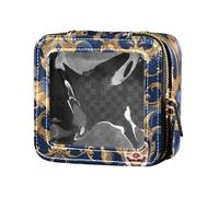 Blue and Gold Cartoon Circus Clown Cute Travel Makeup Bag Clear Leather Toiletry Bag Leather Organizer Bags for Flying