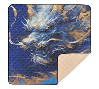 Blue and Gold Fierce Dragon Soft Foam Baby Playmat for Floor Portable Padded Baby Mat for Babies Infants Toddlers, 50'' x 50''