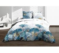 Blue and Gold Ginkgo Leaves Double Size Duvet Cover Sets New Chinese Style Bedding Set, Soft and Comfortable Microfiber Quilt Cover and 2 Pillowcases 50×75, for Room Decor HP173