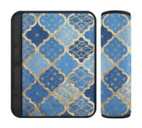 Blue and Gold Japanese Vintage Flowers 2 pcs seat Belt Cushion Stop seat Belt Cutting into Neck for Van forro para cinturon de segurida