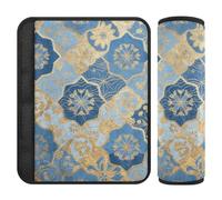 Blue and Gold Japanese Vintage Flowers 2 pcs seat Belts Covers Protects Your Neck and Shoulders for Van forro para cinturon de seguridad