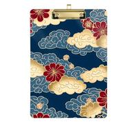 Blue and Gold Japanese Vintage Flowers clipboard menu Holder Acrylic Cute for Teacher Nursing Size 9 x 12.5 Tabla para escribir