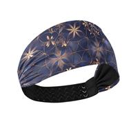 Blue and Gold Japanese Vintage Flowers no Slip Workout Headband Elastic Head for Make up Football Workouts Football