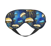 Blue and Gold Jellyfish Print Breathable Full-Cover Eye Mask Stylish Adjustable Nap Night Restful Environment