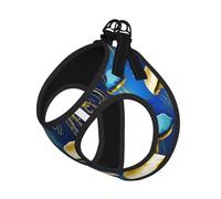 Blue and Gold Jellyfish Print Pet Leash Vest Soft Adjustable Step in Puppy Vest Outdoor Walking with Leash