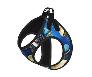 Blue and Gold Jellyfish Print Pet Leash Vest Soft Adjustable Step in Puppy Vest Outdoor Walking with Leash