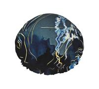 Blue And Gold Jellyfish Printed Double-Layer Shower Cap, Reusable Shower Cap, Suitable For Various Hair Lengths