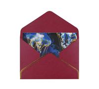 Blue and Gold Jellyfish Printed Pearl Paper Greeting Card, Dark Red - Folded Blank Cards with Gold Trim for Weddings, Birthdays, Christmas