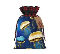 Blue And Gold Jellyfish Printing Christmas Drawstring Gift Bags Packaging Birthday Anniversary Celebration