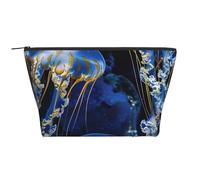 Blue and Gold Jellyfish Prints Trapezoid Makeup Bag Travel Cosmetic Organizer with Foam Padding for Gym, Office, and Weekend Trips