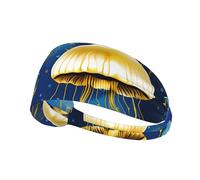 Blue And Gold Jellyfish Sports Headband For Men Women Tennis Sweat Band For Workout Sports Headbands Elastic For Running