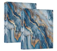 Blue and Gold Marble 3 Rings Binders 1-1/2 Inch Holds 200 Sheets, Decorative Cute Binder Basic Binder Organizer for School Supplies 2 Pack