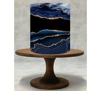 Blue and Gold Marble Edible Cake Wrap - Luxury Seamless Geode Design - Edible Icing Sheet or Wafer Card - Perfect Cake Decoration for Wedding, Birthday or Anniversary Cakes!076 (Wafer Paper)