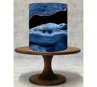 Blue and Gold Marble Edible Cake Wrap - Seamless Geode Marble Effect - Edible Icing Sheet or Wafer Card - Elegant Gold Detailing Cake Decoration for Weddings and Parties!078 (Wafer Paper)