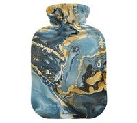 Blue and Gold Marble hot-Water Bottle with Soft Cover, 2L hot Water Bag for Pain Relief, Pain Relief, Bolsa de agua Caliente para el Dolor