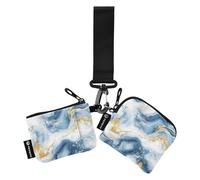 Blue and Gold Marble White Women's Money Organizers Thin Flat Business Card Case Money Organizer with Zipper Pocket for Lady 2 Pcs de crédito para Hombre