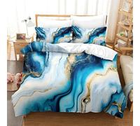 Blue And Gold Metallic Marble Custom Duvet Cover Set Soft Comforter Cover Set 3 Piece Bedding Set Pillowcase All Season Decor Quilt Cover with Zipper for Kids Adults Family Birthday Double（200x200cm）
