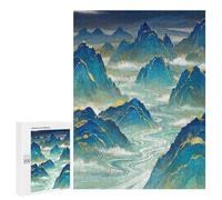 Blue and Gold Mountain Decor 500 Piece Wooden Puzzle for Adults - Challenging Scenic Design, Relaxing Weekend Activity, Gift for Dad, Finished Size 21 x 15 Inches