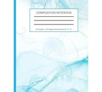 Blue and Gold Pastel Watercolor Composition Notebook: Aesthetic Wide Ruled Paper Lined Notebook Journal For Students, Professionals, School, Work, ... Ideas | 9.25 x 7.5 Inches | 120 Pages