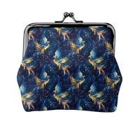 Blue and Gold Phoenix Print Coin Purse for Women, Kiss-lock Change Purse Wallets, Small PU Leather Coin Purses