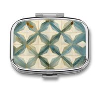 Blue and Gold Pill Box 2 Compartment, Portable Pill Case with Mirror for Pocket Purse Travel, Mini Metal Medicine Organizer for Vitamins Fish Oil