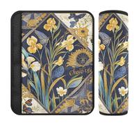 Blue and Gold Retro Flowers seat Belt Cushion Shoulder Strap,Protects Your Neck and Shoulders,Cute seat Belt Covers for SUV Auto Van Protector para cinturón de carro 2 Pack