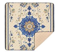 Blue and Gold Retro Pattern Soft Padded Baby Floor Play mat for Floor Comfortable Foldable Playroom Activity Mat for Baby Toddler Infant, 50'' x 50''de actividades para