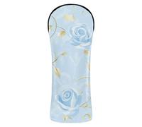 Blue and Gold Retro Romantic Roses Golf Head Cover Set Premium Leather Headcovers with Interchangeable No. Tags for Driver Putter Cover