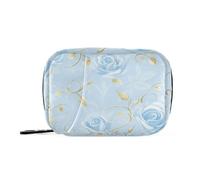 Blue and Gold Retro Romantic Roses Medicine Bag for Traveling with Detachable Compartments Attachable Travel Medicine Organizer for Purse