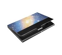 Blue and Gold Romantic Starry Universe Ultra-thin slim business card holder with Leather and Stainless Steel card holder for Business Meeting Use