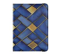 Blue and Gold Rule Pattern Leather Passport Holder Cover Wallet Passport Case Travel Documents Wallet Document Organizer Holder Accessories Waterproof, Blue and gold rule pattern, One Size