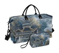 Blue and Gold Smoke Wreathed Landscape Travel Bag Travel Weekender Gear Bag Gym Bag with Toiletry Bag for Yoga 2 Pcs Set