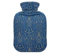 Blue and Gold Vintage Pattern hot Waterbottle with Soft Cover, 2L hot compresses for The Body for Sore Muscle, Arthritis, Bolsa Caliente para Dolores musculares