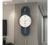 Blue and gold wall clock, Pendulum large midnight Blue clock, silent non ticking Large decorative for livingroom(42 * 84cm)