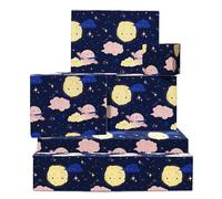 Blue And Gold Wrapping Paper - Celestial, Space, Planets, Stars, Moon - 6 Wrapping Paper Sheet - Kids Gift Wrap For Birthday Baby Shower Christmas - Comes With Tags - For Boys Girls Men Women