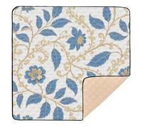 Blue and Golden Flower Leaves Soft Foam Baby Play mat Activity Gym for Floor Water Resistant Foldable Padded Play Mat for Baby Kids Toddlers Infants, 50'' x 50''de actividades para