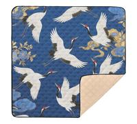 Blue and Golden Japanese Cloud Crane Soft Padded Baby Gym & Activity Mat for Floor Comfortable Activity Entertainment Mat for Baby Toddler Infant, 50'' x 50''