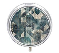 Blue And Gray Geometry Pill Box Case 3 Compartment Travel Medicine Pill Organizer 3x A Day Portable Vitamin Organizer with Mirror Small Pillbox for Purse & Pocket Cute Daily Medicine Container Metal V