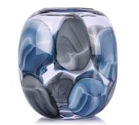 Blue and Gray Gradient Glass Vase for Flowers, Hand-Blown Murano Glass, Modern Art Deco Designer Vase for Home Decor, Floral Arrangements, High-End Glass for Living Room and Office (S)