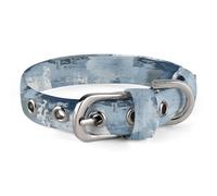 Blue and Gray Pattern Dog Collar with Metal Buckle Collar Handmade Traction Protective Sleeve for Small Medium Dogs Cats and Pets