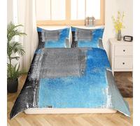 Blue and Gray Single Duvet Cover Set Abstract Patchwork Bedding Set 3D Print Soft Microfiber Quilt Covers 155x200 cm with Zipper Closure and 2 Pillowcases 50x75 cm for Kids Teens C.2565
