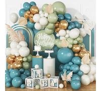 Blue and Green Balloon Arch Kit, 108 Pcs Dusty Blue Green Balloon Garland Kit with Retro Sea Blue Sand White Sage Green Metallic Gold Balloons for Boho Wedding Baby Shower Birthday Party Decorations