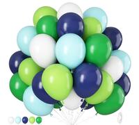 Blue and Green Balloons, 12 Inch Navy Blue Fruit Green White Latex Balloons, Blue Confetti Helium Balloon Set for Boys Birthday Party Football Jungle Safari Dinosaur Theme Party Decorations