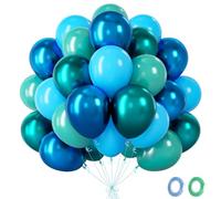 Blue And Green Balloons - 60Pcs Teal Green Balloons With Metallic Latex Ballons, Blue Birthday Decorations For Boys Men, Helium Balloon For Birthday Graduation Baby Shower Gender Reveal, 12 Inch
