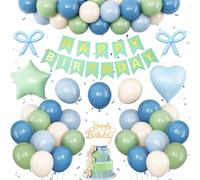 Blue and Green Birthday Decorations,Dusty Blue Sage Green Balloons Banner Star Heart Foil Balloon for Boys Girls Birthday Wedding Baby Bridal Shower Jungle Party Decorations