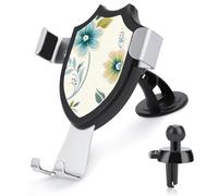 Blue And Green Flowers Car Phone Mount Universal Auto Phone Holder Adjustable Cellphone Car Mount 360° Rotation, Dashboard & Windshield & Air Vent Strong Suction Cup Phone Stand Compatible with All Sm