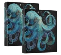 Blue and Green Octopus 3 Ring Binders 1.5 Inch Clear View Three Ring Binders Versatile Binder Fits 200 Sheets 2 Pack