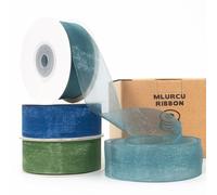 Blue and Green Organza Ribbon - 1 Inch x 75 Yds - Teal, Royal Blue, Moss Green - Clear Chiffon Tulle - Gift Wrapping, Flower Bouquet, Christmas Tree, Wedding Invitations, Bows, Crafts