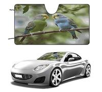 Blue and Green Parakeets Car Windshield Sun Shade - Reflector Sunshade Offers Ultimate Protection for Car Interior, Cool Reflective Sun Blocker Fits Small Sedans, Mini SUVs 55"x30"