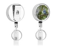 Blue and Green Parakeets Retractable Work Badge Holder Keychain Badge Reel 24.4" Cord & 360° Swivel Alligator Clip Heavy Duty Id Name Tag Holder for Nurses Doctors Teachers Office Workers